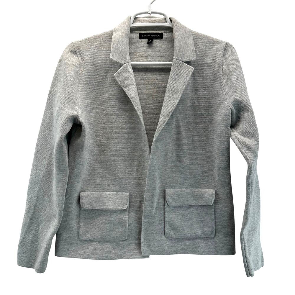 Banana Republic Sweater Blazer Gray Small Notch lapel Patch Pockets Academia